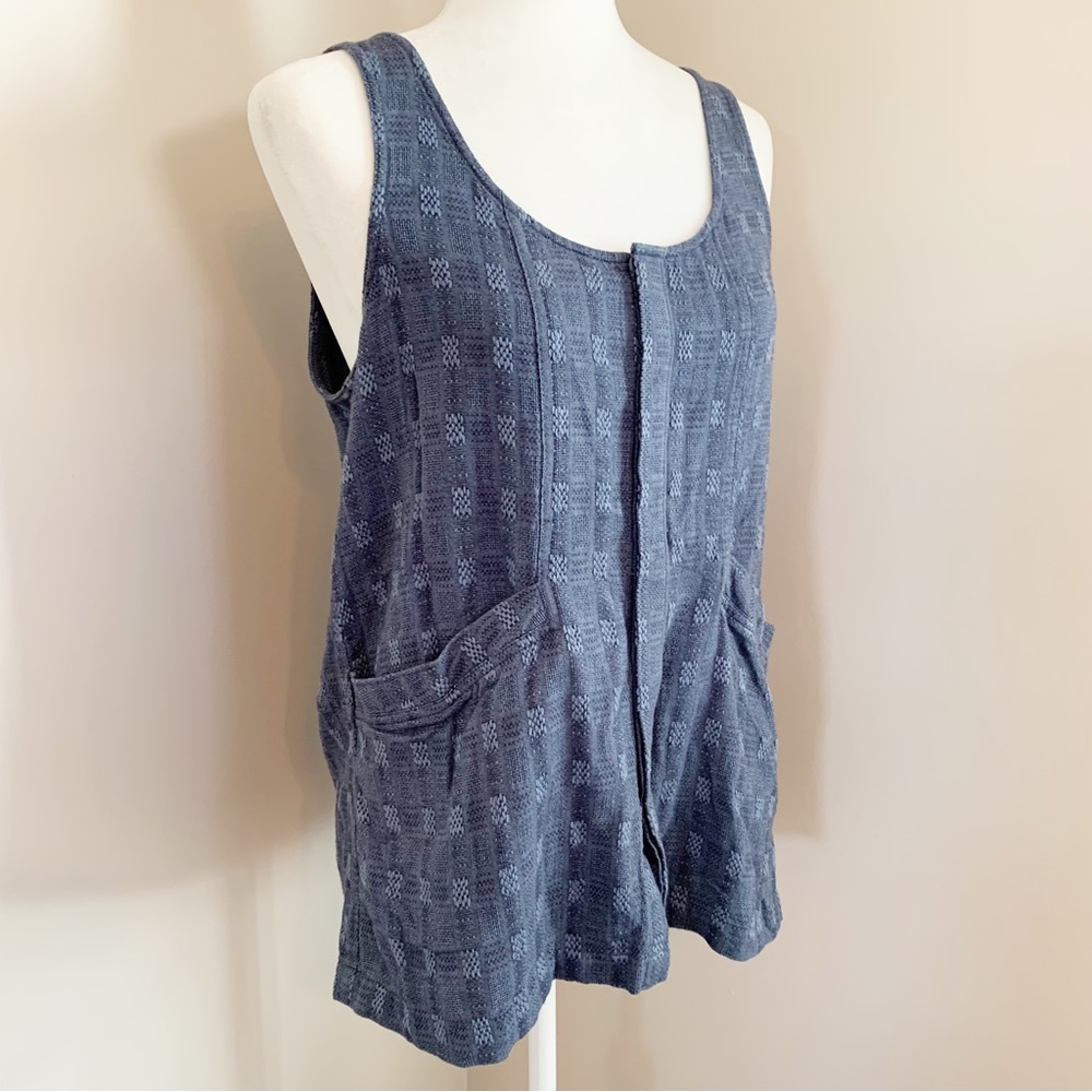 SOLD!  Madewell Blue Button Front Linen Blend Sleeveless Top Pockets Medium - Picture 6 of 10